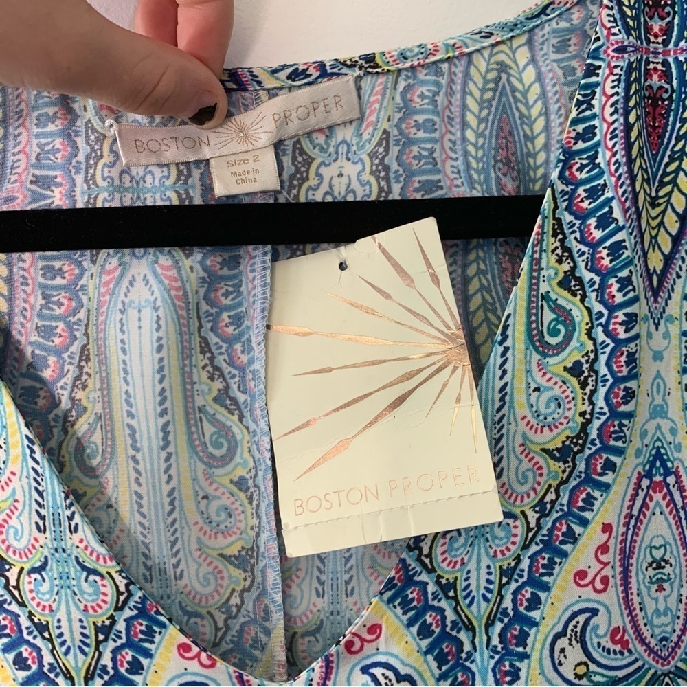NWT Boston Proper Silk Shift Dress Multicolor Print Split Sleeves Pockets size 2 - Picture 5 of 6